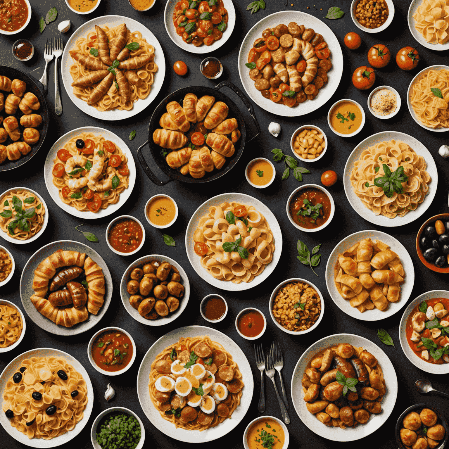 A collage of various European dishes including Italian pasta, French croissants, German sausages, and Spanish paella, showcasing the diversity of European cuisine